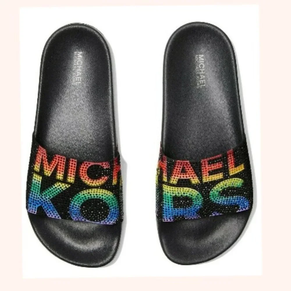Michael Kors Womens Gilmore Rainbow🌈Pride Pool Slide Sandals 7 & 8 - Picture 6 of 6